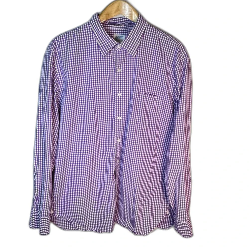 VTG Y2K J. Crew Men's Lavender White Gingham Check Button Front Shirt Size XL